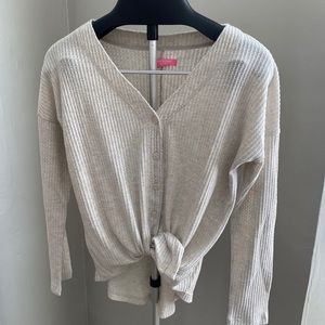 Beige Waffle Knit Button-Up